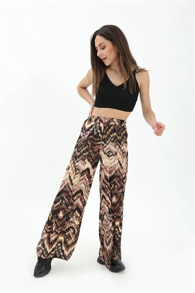 Dalga Desenli Pantolon - Kahverengi ürün görseli 1