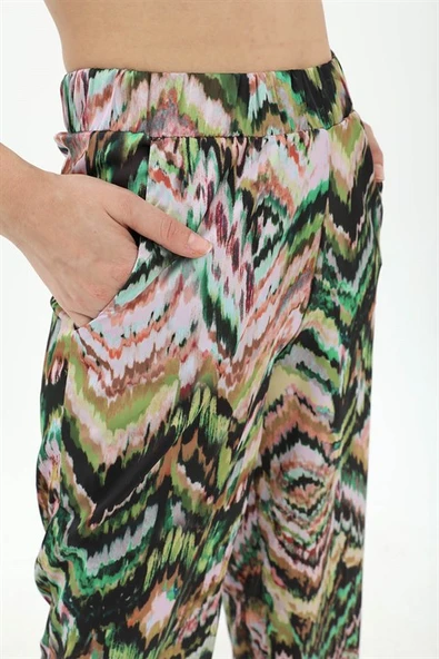 Dalga Desenli Pantolon - Yeşil - Resim 6