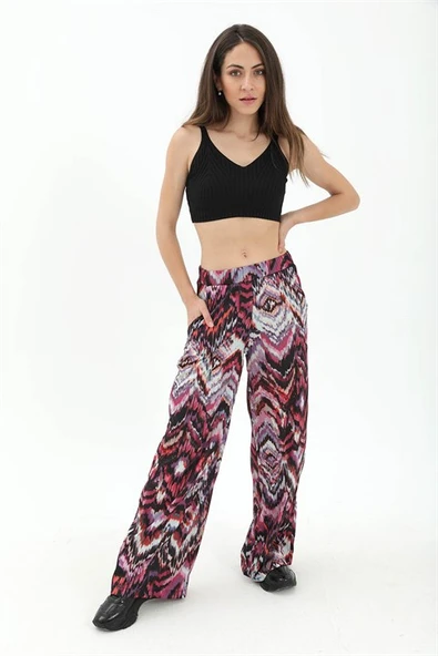 Dalga Desenli Pantolon - Mor - Resim 2