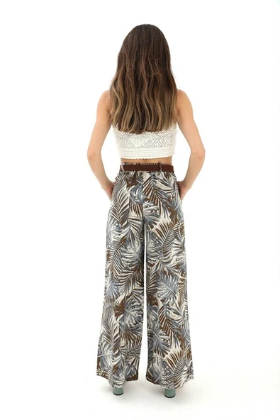 Hasır Kemer Desenli Keten Pantolon - Kahve - Resim 5