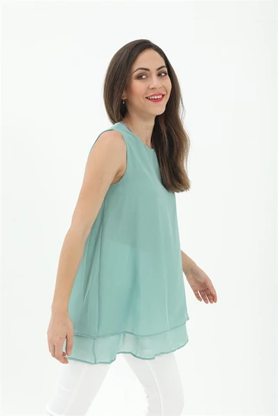 Uzun Şifon Kolsuz Bluz - Mint Yeşili ürün görseli 1
