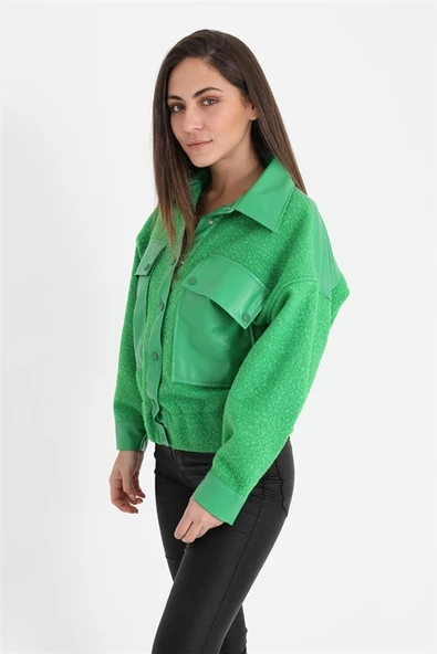 Beli Lastikli Çıtçıtlı Bergamo Gömlek Ceket - Yeşil - Resim 5