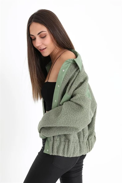 Beli Lastikli Çıtçıtlı Bergamo Gömlek Ceket - Mint Yeşili - Resim 7