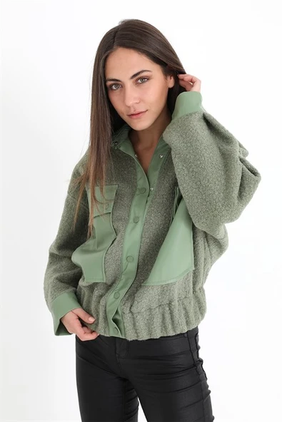 Beli Lastikli Çıtçıtlı Bergamo Gömlek Ceket - Mint Yeşili - Resim 2