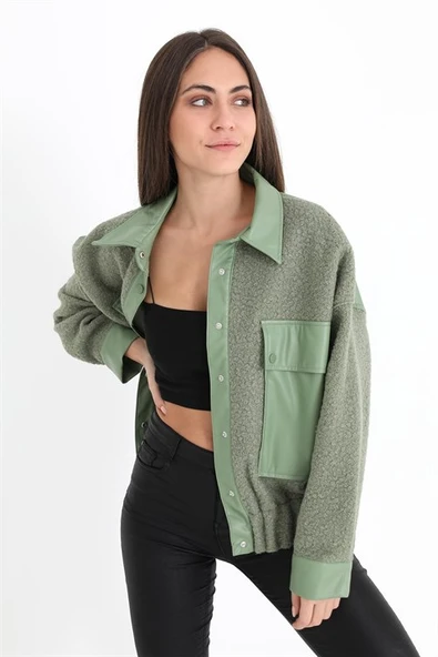 Beli Lastikli Çıtçıtlı Bergamo Gömlek Ceket - Mint Yeşili ürün görseli 1