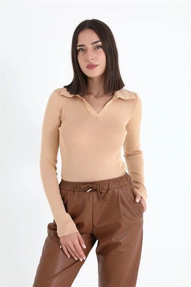 Uzun Kol Polo Yaka Triko - Vizon ürün görseli 1