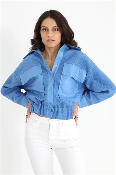 Beli Lastikli Çıtçıtlı Bergamo Gömlek Ceket - Mavi ürün görseli 1