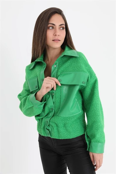 Beli Lastikli Çıtçıtlı Bergamo Gömlek Ceket - Yeşil - Resim 2