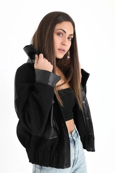 Beli Lastikli Çıtçıtlı Bergamo Gömlek Ceket - Siyah - 5