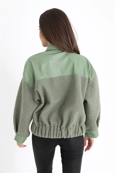 Beli Lastikli Çıtçıtlı Bergamo Gömlek Ceket - Mint Yeşili - Resim 8