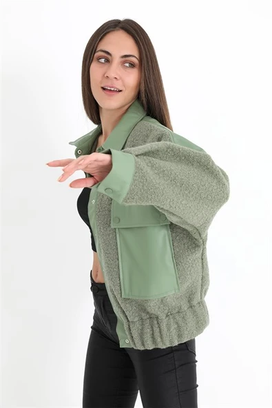 Beli Lastikli Çıtçıtlı Bergamo Gömlek Ceket - Mint Yeşili - Resim 6