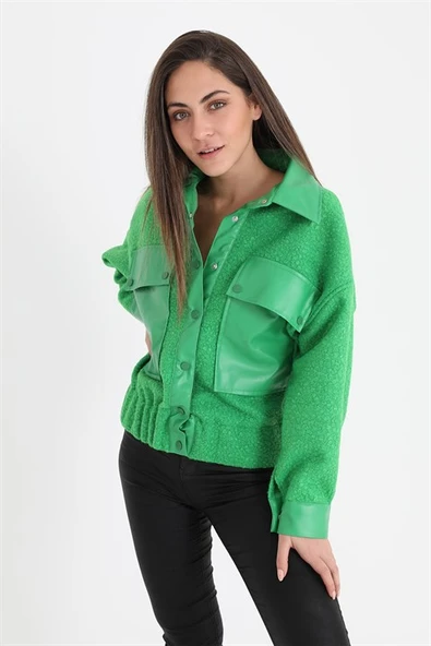 Beli Lastikli Çıtçıtlı Bergamo Gömlek Ceket - Yeşil ürün görseli 1