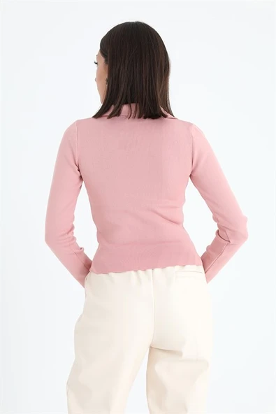 Uzun Kol Polo Yaka Triko - Pudra - Resim 5