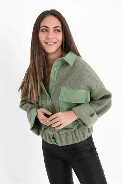 Beli Lastikli Çıtçıtlı Bergamo Gömlek Ceket - Mint Yeşili - Resim 5