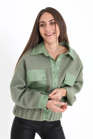 Beli Lastikli Çıtçıtlı Bergamo Gömlek Ceket - Mint Yeşili - Resim 4