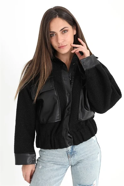 Beli Lastikli Çıtçıtlı Bergamo Gömlek Ceket - Siyah - 4