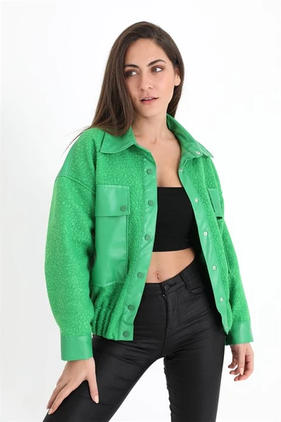 Beli Lastikli Çıtçıtlı Bergamo Gömlek Ceket - Yeşil - Resim 6