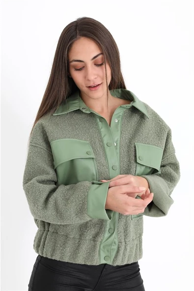 Beli Lastikli Çıtçıtlı Bergamo Gömlek Ceket - Mint Yeşili - Resim 3