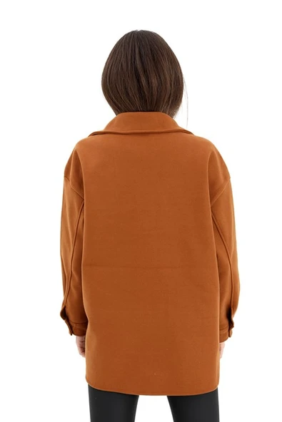 Çıtçıtlı Cepli Kaşe Gömlek Ceket - Kahverengi - Resim 5