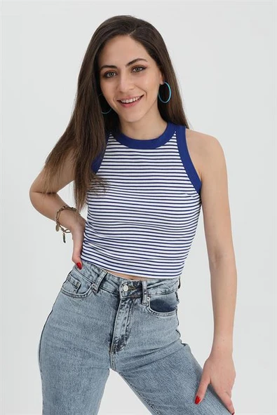 Atlet Geniş Biyeli Çizgili Kaşkorse - SaksMavisi - Resim 2