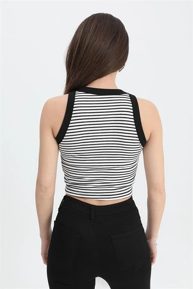 Atlet Geniş Biyeli Çizgili Kaşkorse - Beyaz - Resim 3