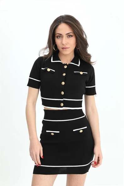 Takım Triko Cep Detaylı Düğmeli - Siyah ürün görseli 1