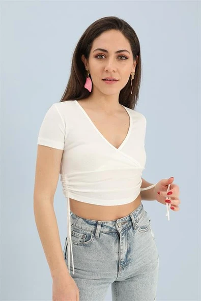 Bluz Kruvaze Yaka Yanları Tünelli - Ekru ürün görseli 1
