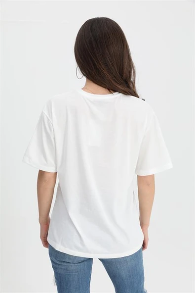 T-shirt Bisiklet Yaka Cep detaylı - Ekru - Resim 4