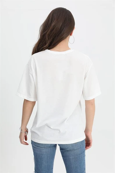 T-shirt Bisiklet Yaka Amour Baskılı - Siyah - Resim 3