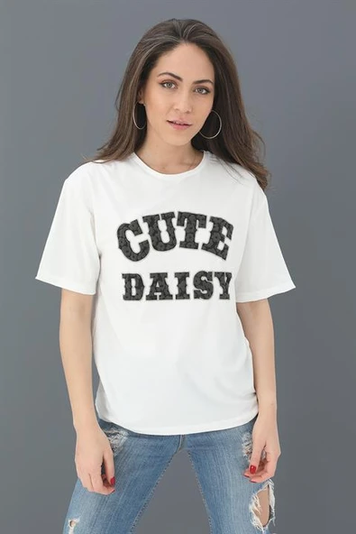 T-shirt Kabartma Baskı Bisiklet Yaka - Siyah ürün görseli 1