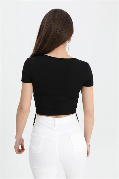 Bluz Kruvaze Yaka Yanları Tünelli - Siyah - Resim 3