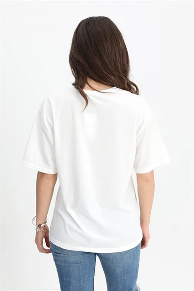 T-shirt Bisiklet Yaka Amour Baskılı - Turuncu - Resim 3