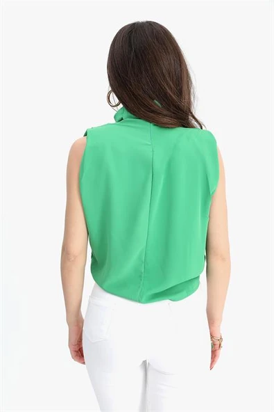 Bluz Kolsuz Degaje Yaka - Yeşil - Resim 4