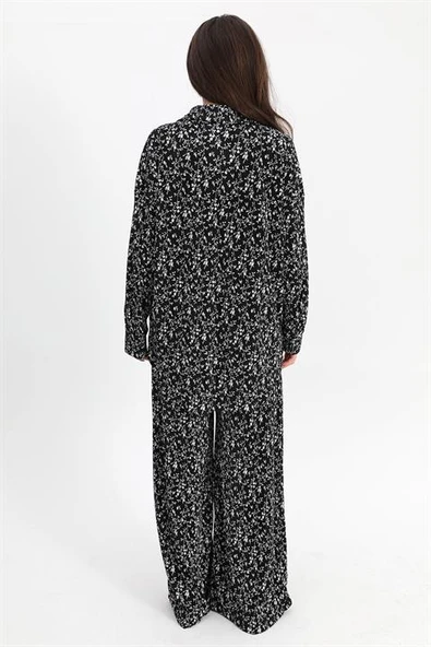 Takım Piliseli Örme Çiçek Desenli - Siyah - Resim 4