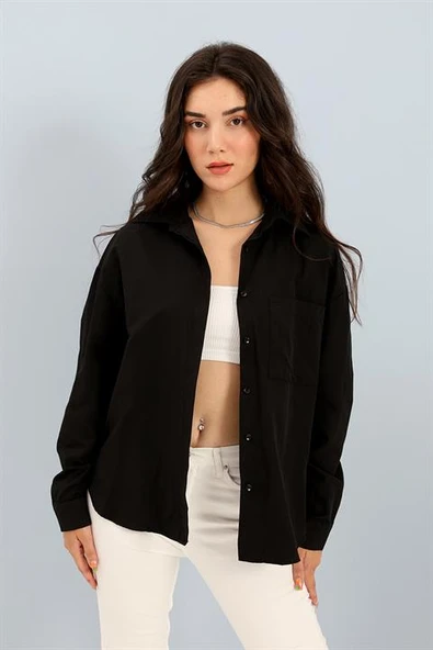 Gömlek Cepli Arkası Zincir Detaylı - Siyah ürün görseli 1