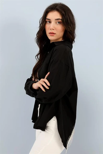 Gömlek Cepli Arkası Zincir Detaylı - Siyah - Resim 3