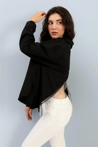 Gömlek Cepli Arkası Zincir Detaylı - Siyah - Resim 4