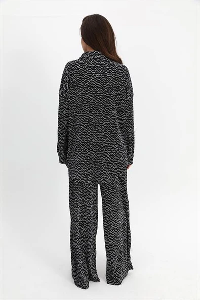 Takım Piliseli Örme Puantiye Desenli - Siyah - Resim 5