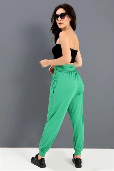 Yüksek Bel Cepli Jogger Pantolon - Yeşil - Resim 4