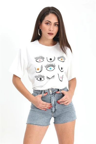 Taş İşlemeli Yüksek Bel Kot Şort - Mavi - Resim 2