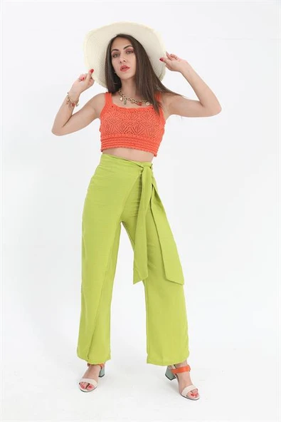 Pantolon Önden Bağlamalı Keten - Açık Yeşil ürün görseli 1