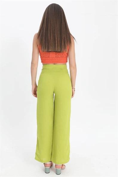 Pantolon Önden Bağlamalı Keten - Açık Yeşil - Resim 5