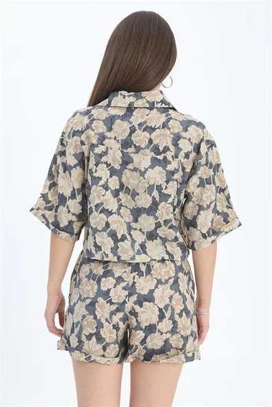 Gömlek Baskılı Kolu Duble Katlamalı - Lacivert - Resim 3