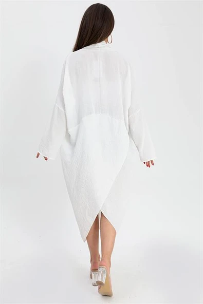 Tunik Bohem Cepli Düz Keten - Ekru - Resim 6