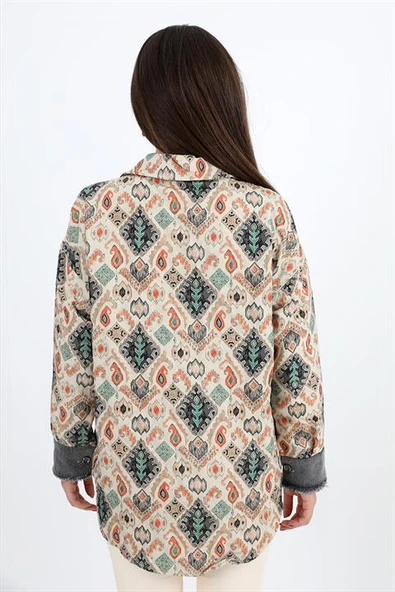 Gömlek Kot Garnili Baskılı Jakar Kapitone - Yeşil - Resim 6