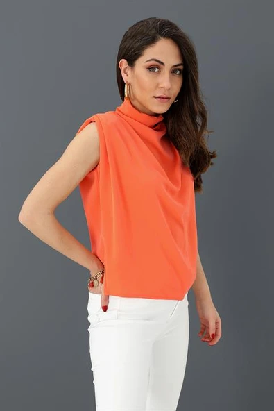 Bluz Kolsuz Degaje Yaka - NarÇiçeği - Resim 2