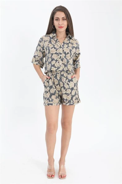 Şort Baskılı Duble Katlamalı Lastikli - Lacivert - Resim 3