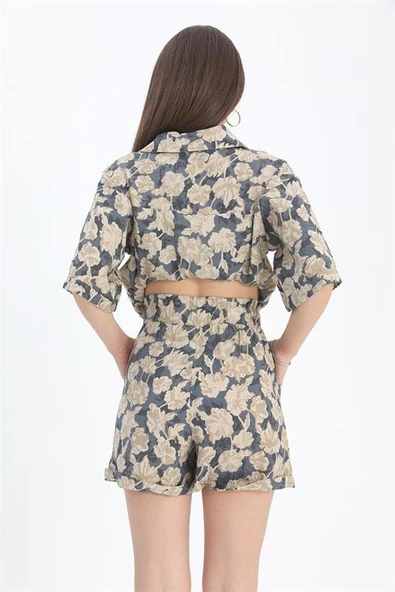 Şort Baskılı Duble Katlamalı Lastikli - Lacivert - Resim 4