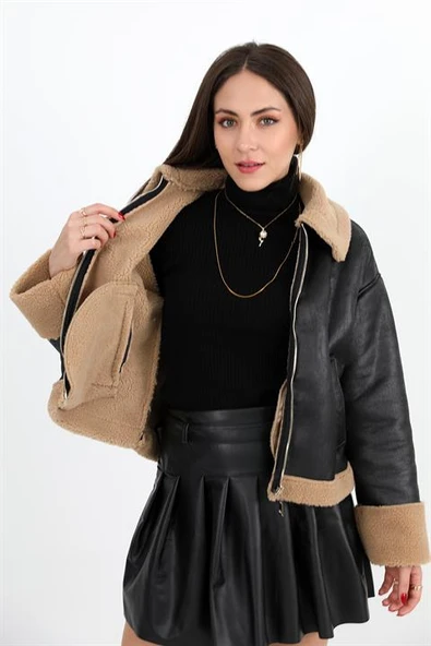 Mont Kolu Katlamalı Süet Peluş - Siyah - Resim 6