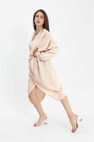 Tunik Bohem Cepli Düz Keten - Somon - Resim 2